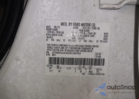 2013 Ford Edge Sel из США, поврежденный, VIN 2FMDK4JC6DBC80793